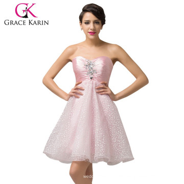 Grace Karin Mini Schatz Ärmelloses Rosa Cocktailkleid Organza Formal Party Heimkehr Kurzes Abschlussballkleid CL6141